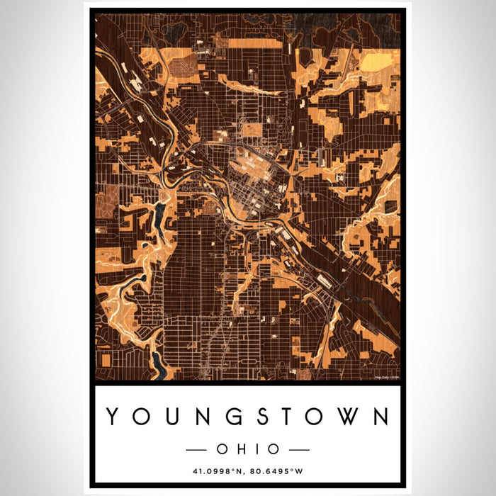 Youngstown Ohio Map Print Portrait Orientation in Ember Style With Shaded Background