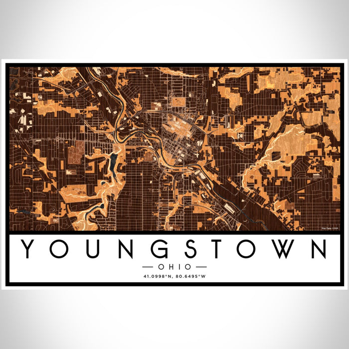 Youngstown Ohio Map Print Landscape Orientation in Ember Style With Shaded Background