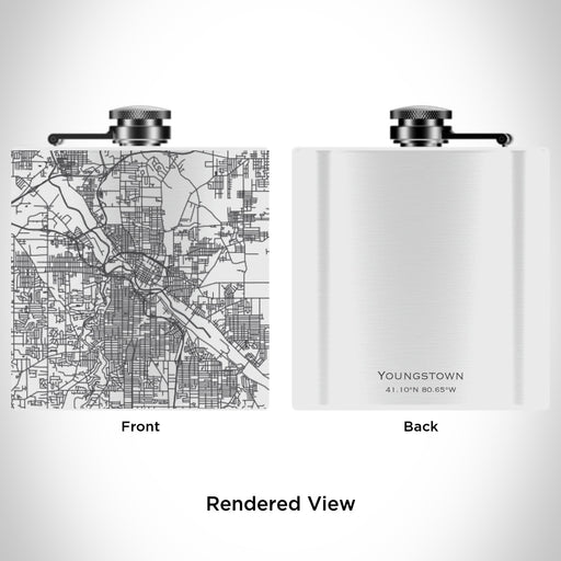 Rendered View of Youngstown Ohio Map Engraving on 6oz Stainless Steel Flask in White