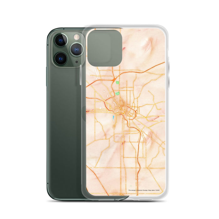 Custom Youngstown Ohio Map Phone Case in Watercolor on Table with Laptop and Plant