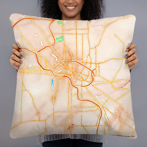Person holding 22x22 Custom Youngstown Ohio Map Throw Pillow in Watercolor