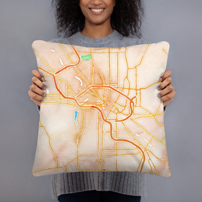 Person holding 18x18 Custom Youngstown Ohio Map Throw Pillow in Watercolor