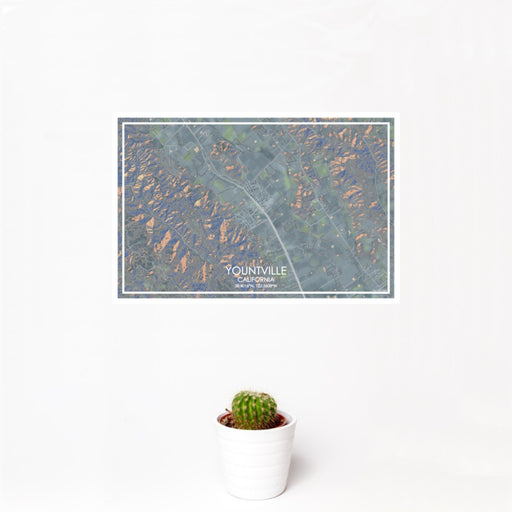 12x18 Yountville California Map Print Landscape Orientation in Afternoon Style With Small Cactus Plant in White Planter