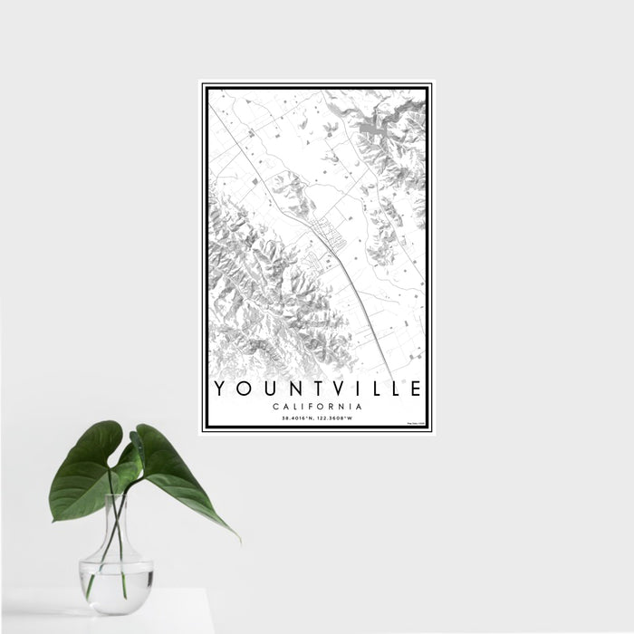 16x24 Yountville California Map Print Portrait Orientation in Classic Style With Tropical Plant Leaves in Water