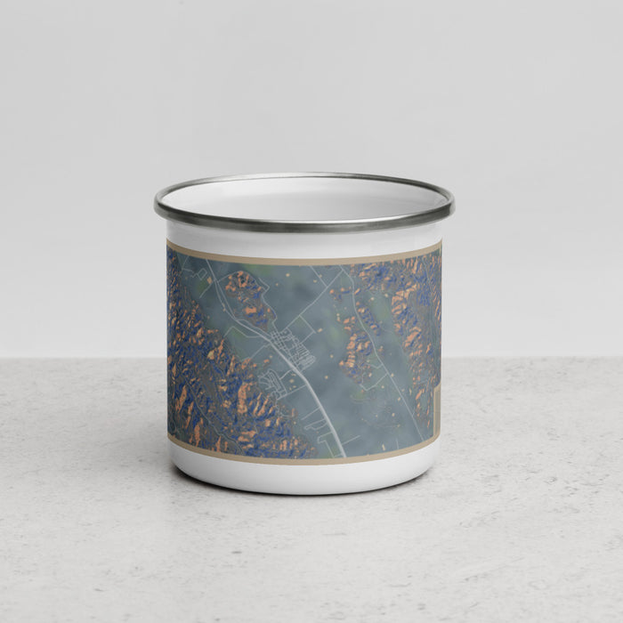 Front View Custom Yountville California Map Enamel Mug in Afternoon