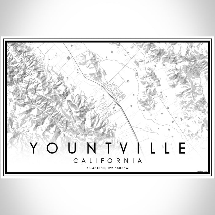 Yountville California Map Print Landscape Orientation in Classic Style With Shaded Background