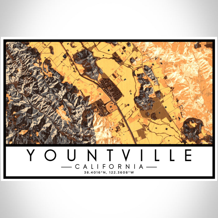 Yountville California Map Print Landscape Orientation in Ember Style With Shaded Background