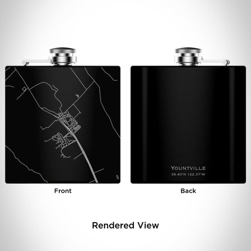 Rendered View of Yountville California Map Engraving on 6oz Stainless Steel Flask in Black