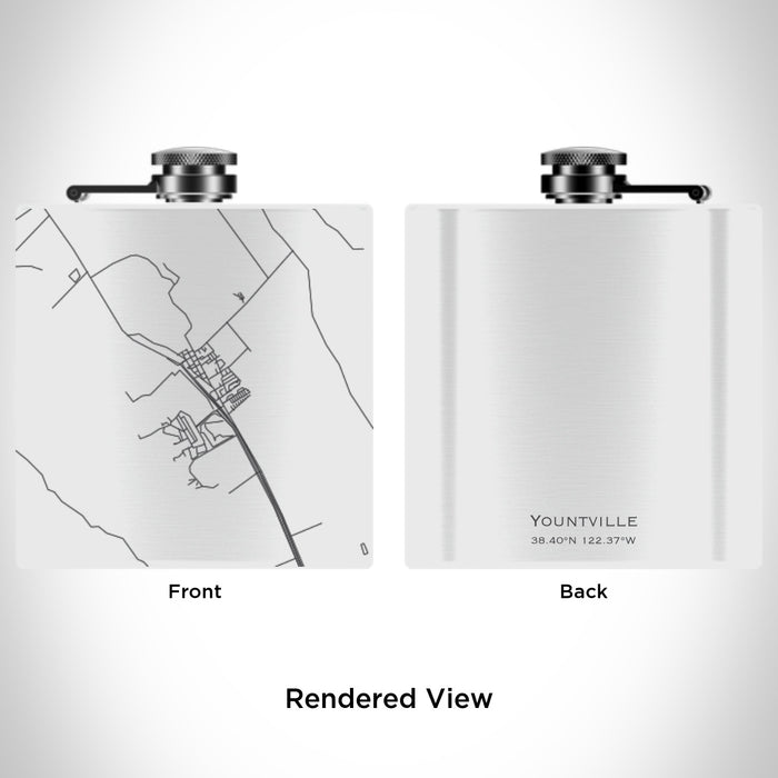 Rendered View of Yountville California Map Engraving on 6oz Stainless Steel Flask in White