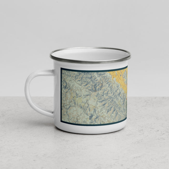 Left View Custom Yountville California Map Enamel Mug in Woodblock