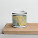 Front View Custom Yountville California Map Enamel Mug in Woodblock on Cutting Board