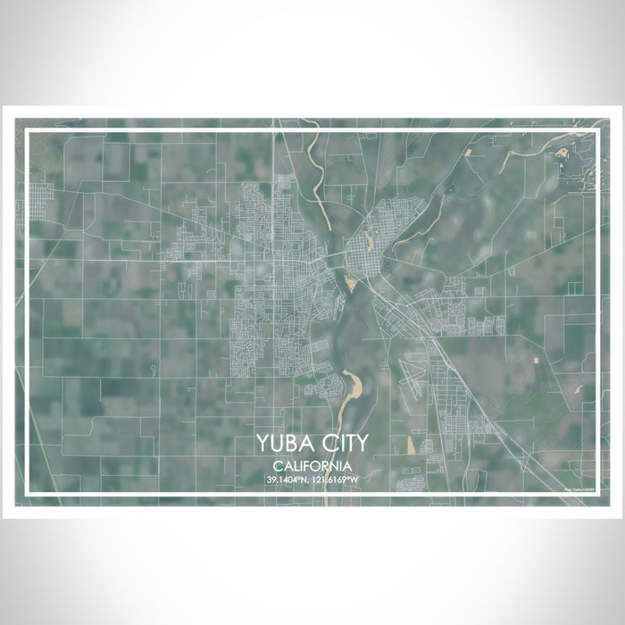 Yuba City California Map Print Landscape Orientation in Afternoon Style With Shaded Background