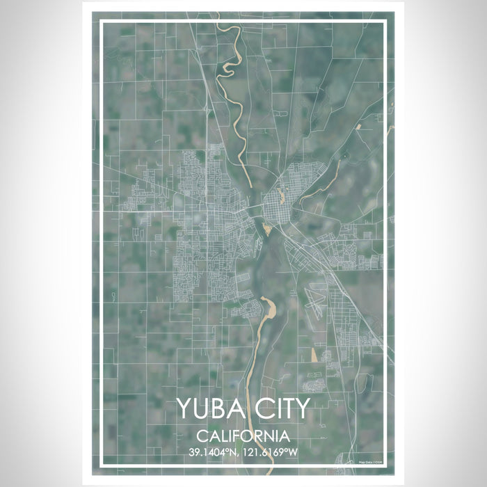 Yuba City California Map Print Portrait Orientation in Afternoon Style With Shaded Background