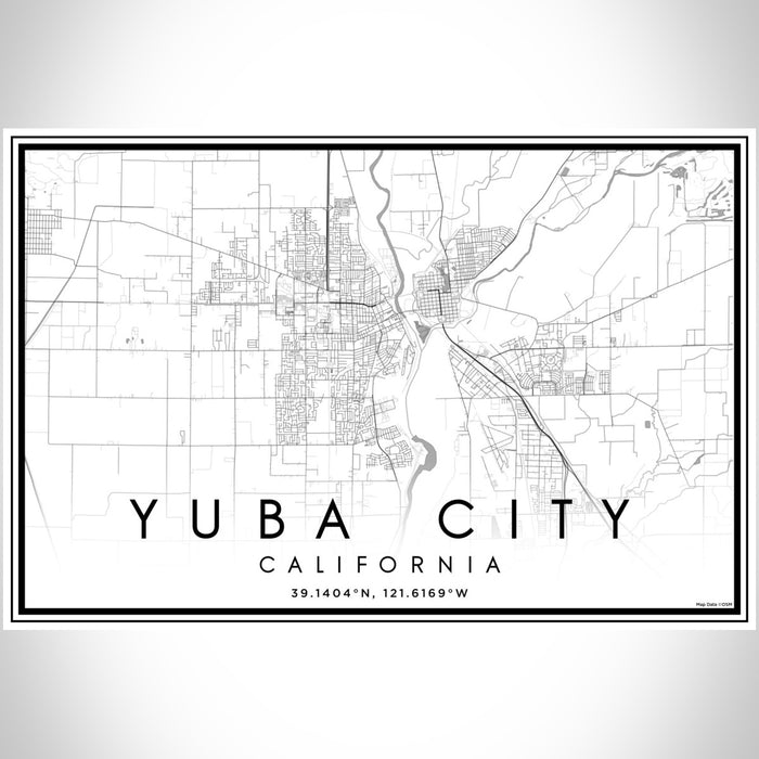 Yuba City California Map Print Landscape Orientation in Classic Style With Shaded Background