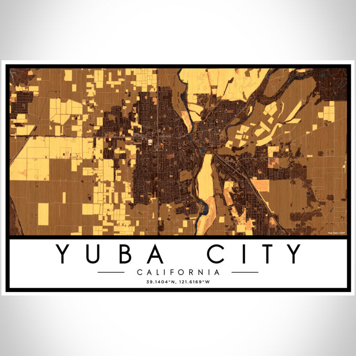 Yuba City California Map Print Landscape Orientation in Ember Style With Shaded Background