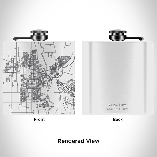 Rendered View of Yuba City California Map Engraving on 6oz Stainless Steel Flask in White