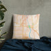 Custom Yuba City California Map Throw Pillow in Watercolor on Bedding Against Wall