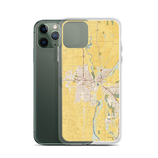 Custom Yuba City California Map Phone Case in Woodblock on Table with Laptop and Plant