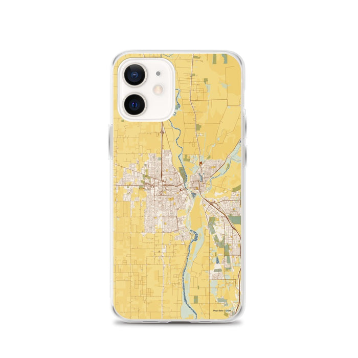 Custom Yuba City California Map iPhone 12 Phone Case in Woodblock