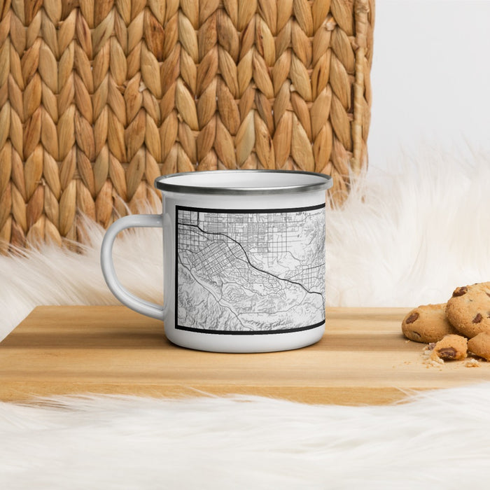 Left View Custom Yucaipa California Map Enamel Mug in Classic on Table Top