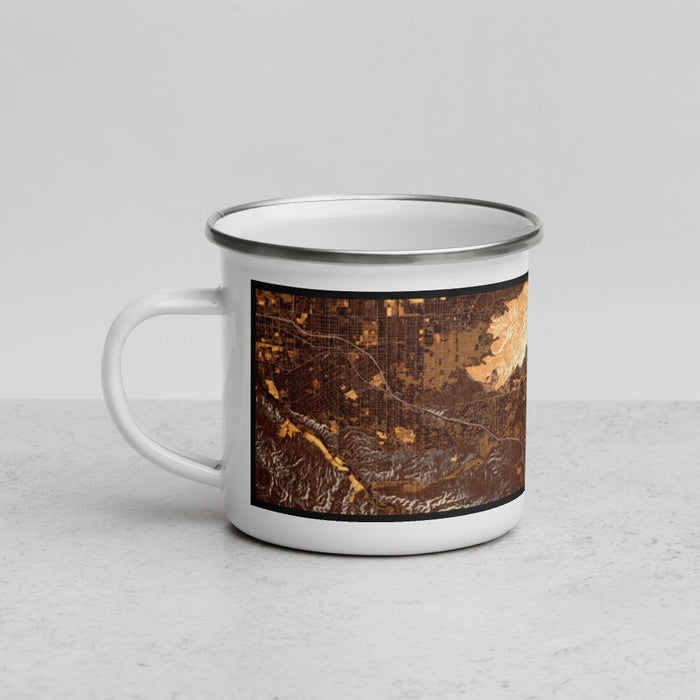 Left View Custom Yucaipa California Map Enamel Mug in Ember
