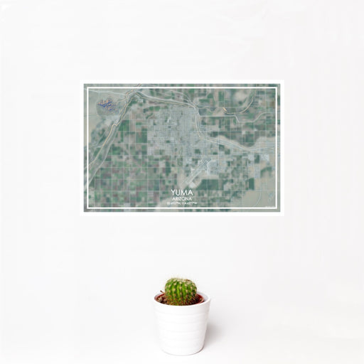 12x18 Yuma Arizona Map Print Landscape Orientation in Afternoon Style With Small Cactus Plant in White Planter
