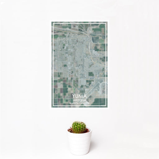 12x18 Yuma Arizona Map Print Portrait Orientation in Afternoon Style With Small Cactus Plant in White Planter
