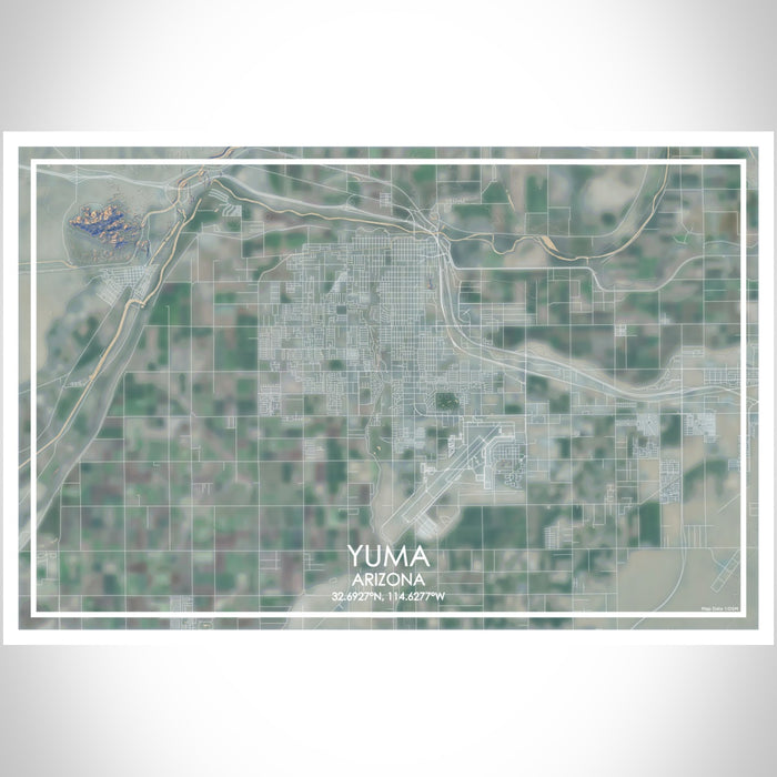 Yuma Arizona Map Print Landscape Orientation in Afternoon Style With Shaded Background