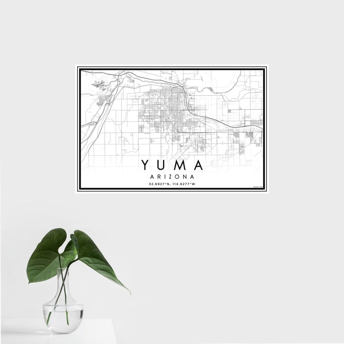 16x24 Yuma Arizona Map Print Landscape Orientation in Classic Style With Tropical Plant Leaves in Water