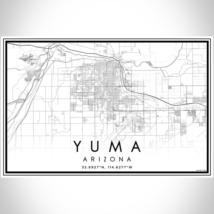 Yuma Arizona Map Print Landscape Orientation in Classic Style With Shaded Background