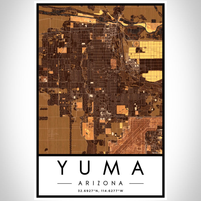 Yuma Arizona Map Print Portrait Orientation in Ember Style With Shaded Background