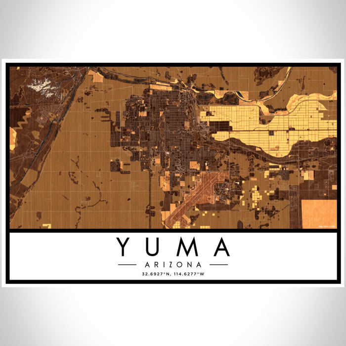 Yuma Arizona Map Print Landscape Orientation in Ember Style With Shaded Background