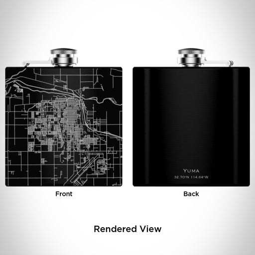 Rendered View of Yuma Arizona Map Engraving on 6oz Stainless Steel Flask in Black