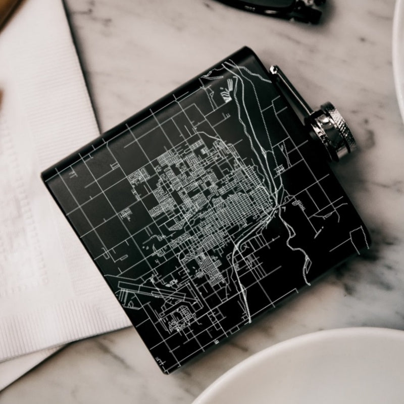 Yuma Arizona Engraved Map Hip Flask in Matte Black — JACE Maps