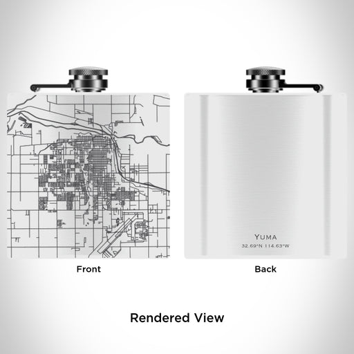 Rendered View of Yuma Arizona Map Engraving on 6oz Stainless Steel Flask in White