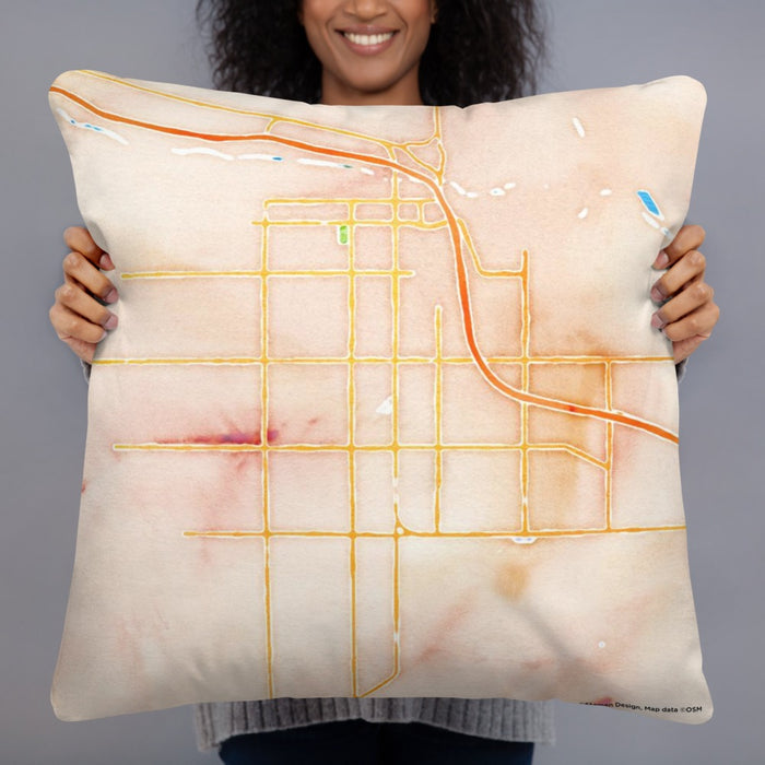 Person holding 22x22 Custom Yuma Arizona Map Throw Pillow in Watercolor