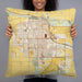 Person holding 22x22 Custom Yuma Arizona Map Throw Pillow in Woodblock