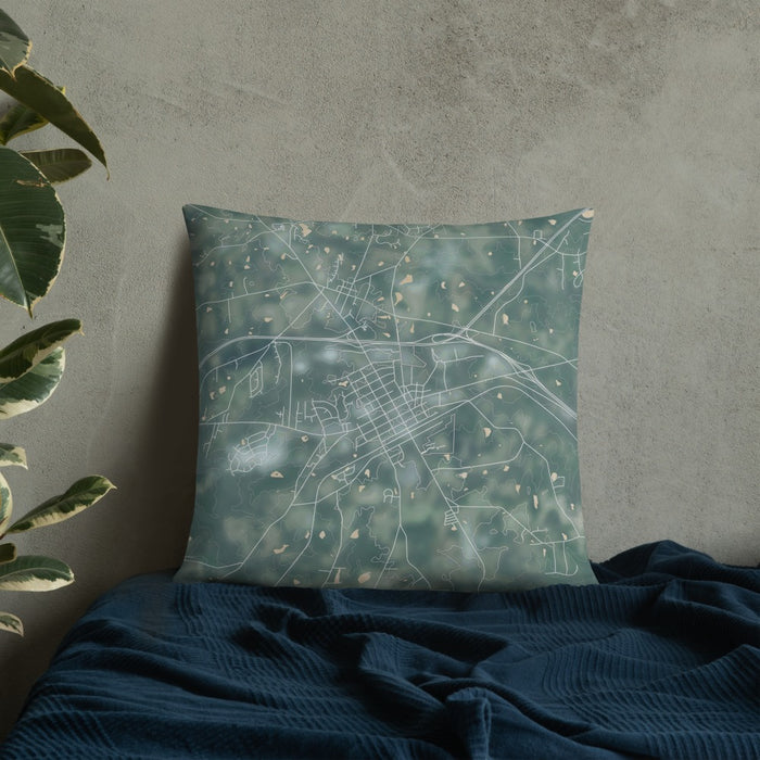 Custom Zebulon North Carolina Map Throw Pillow in Afternoon on Bedding Against Wall