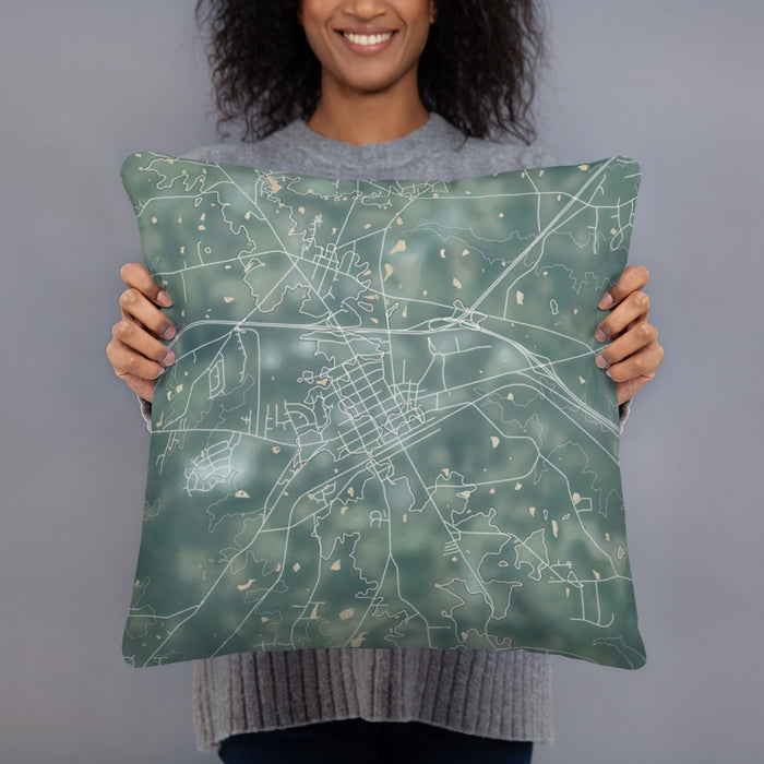 Person holding 18x18 Custom Zebulon North Carolina Map Throw Pillow in Afternoon
