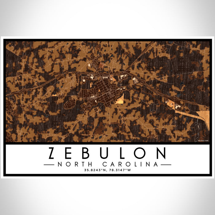 Zebulon North Carolina Map Print Landscape Orientation in Ember Style With Shaded Background