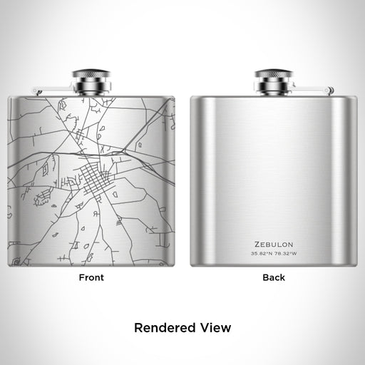 Rendered View of Zebulon North Carolina Map Engraving on 6oz Stainless Steel Flask