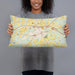 Person holding 20x12 Custom Zebulon North Carolina Map Throw Pillow in Woodblock