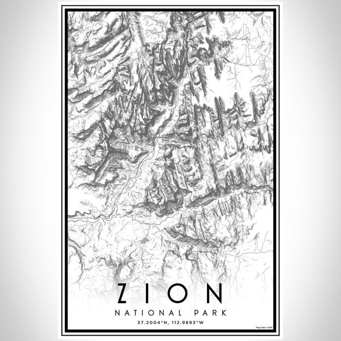 Zion National Park Map Print Portrait Orientation in Classic Style With Shaded Background