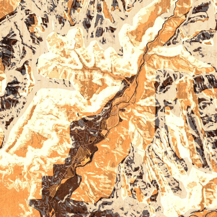 Zion National Park Map Print in Ember Style Zoomed In Close Up Showing Details