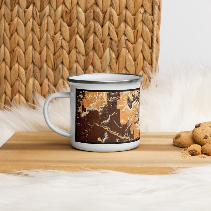 Left View Custom Zion National Park Map Enamel Mug in Ember on Table Top