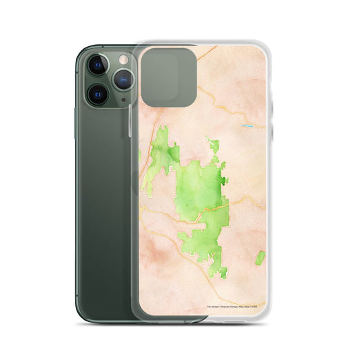 Custom Zion National Park Map Phone Case in Watercolor on Table with Laptop and Plant