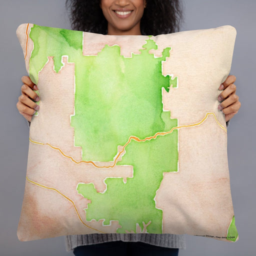 Person holding 22x22 Custom Zion National Park Map Throw Pillow in Watercolor