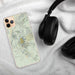 Custom Zion National Park Map Phone Case in Woodblock on Table with Black Headphones